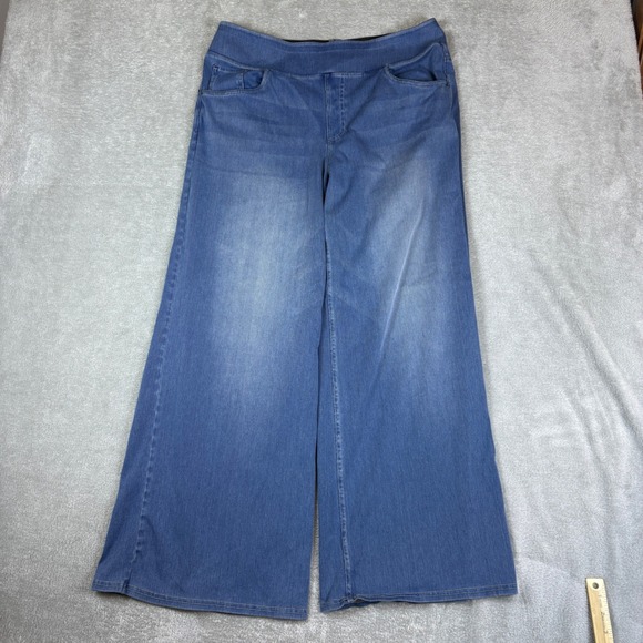 HALARA Denim - Halara Jeans Women XL (Fits 34x30) Wide Leg Faded Blue Stretch Whiskered